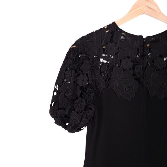 Shoshanna Anthropologie Womens Dress 0 Black Floral Lace A Line Mini Puff Sleeve - Picture 8 of 13